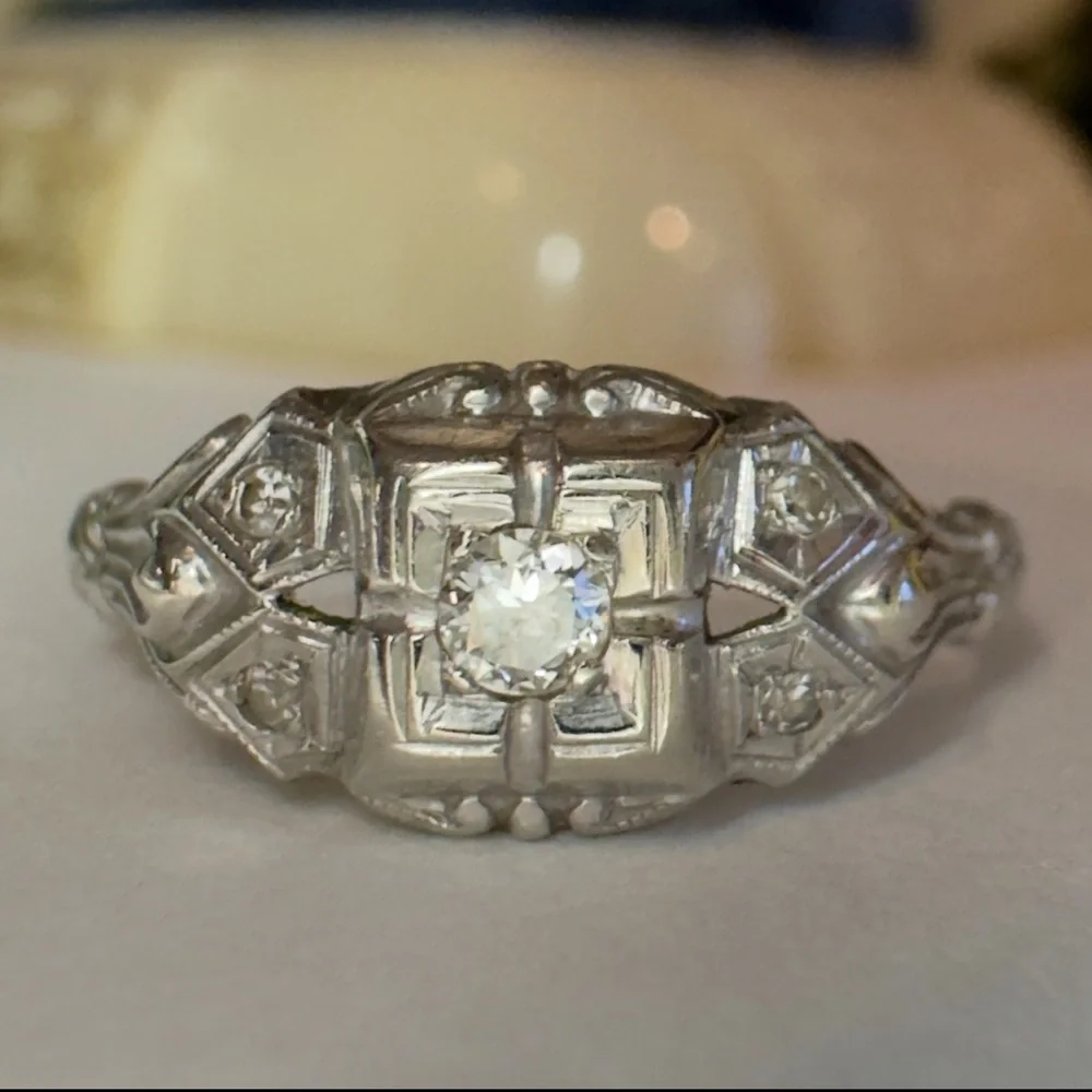 Antique 14K Gold Diamond Engagement Ring & Wedding Band 10K Gold Estate Art Deco - Picture 7 of 14